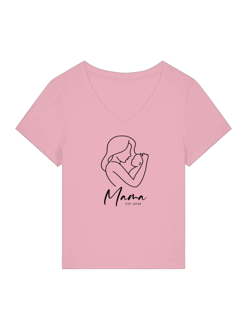 T-Shirt V-Ausschnitt - Mama EST 2024