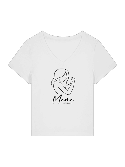 T-Shirt V-Ausschnitt - Mama EST 2024